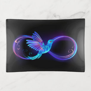Neon Infinity Symbol with Glowing Hummingbird Trinket Tray