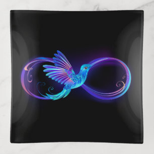 Neon Infinity Symbol with Glowing Hummingbird Trinket Tray