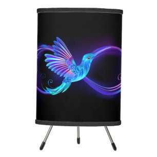 Neon Infinity Symbol with Glowing Hummingbird Tripod Lamp