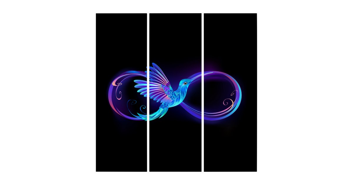 Neon Infinity Symbol with Glowing Hummingbird Triptych | Zazzle