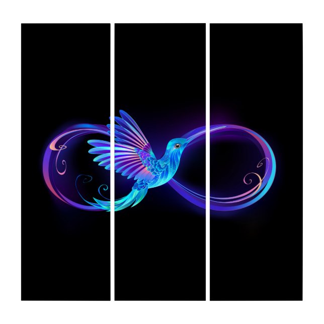 Neon Infinity Symbol with Glowing Hummingbird Triptych (Front)