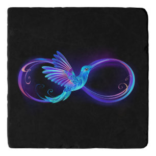 Neon Infinity Symbol with Glowing Hummingbird Trivet