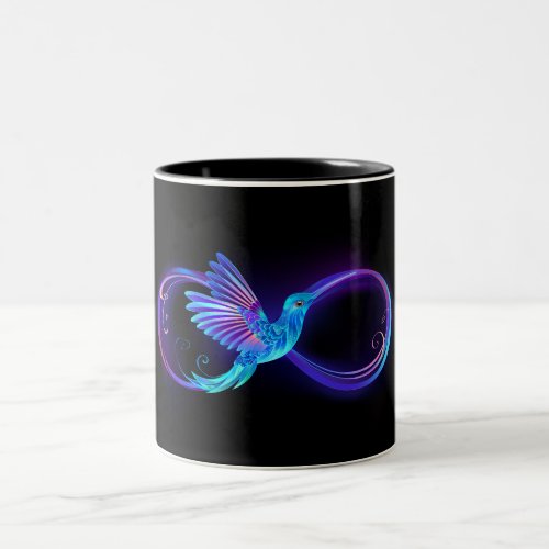 Neon Infinity Symbol with Glowing Hummingbird Two_Tone Coffee Mug