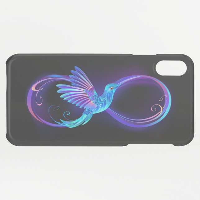 Neon Infinity Symbol with Glowing Hummingbird Uncommon iPhone Case (Back (Horizontal))