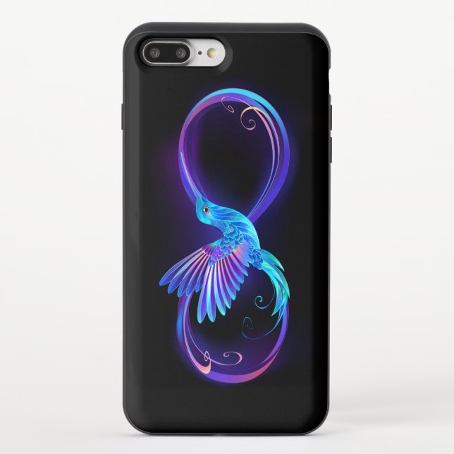 Neon Infinity Symbol with Glowing Hummingbird Uncommon iPhone Case (Back)