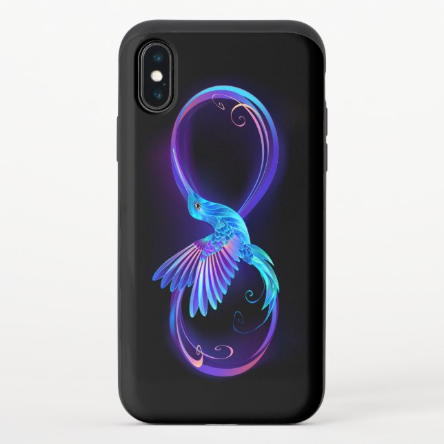 Neon Infinity Symbol with Glowing Hummingbird Uncommon iPhone Case (Back)