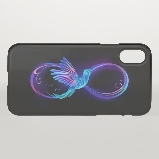 Neon Infinity Symbol with Glowing Hummingbird Uncommon iPhone Case (Back (Horizontal))