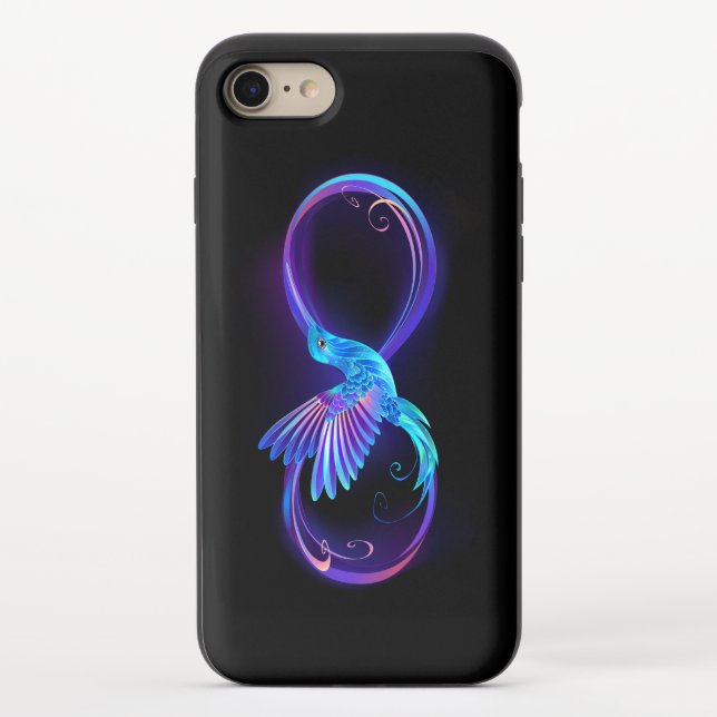 Neon Infinity Symbol with Glowing Hummingbird Uncommon iPhone Case (Back)