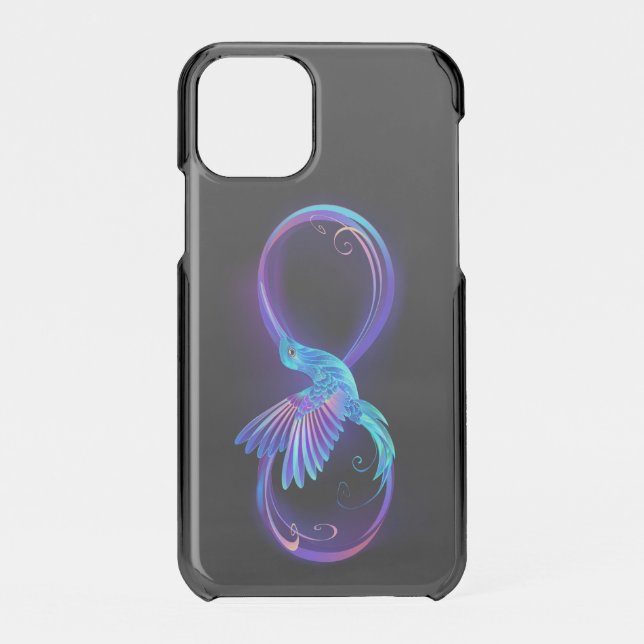 Neon Infinity Symbol with Glowing Hummingbird Uncommon iPhone Case (Back)