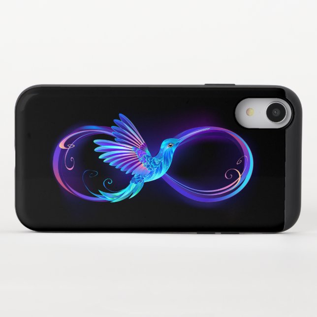 Neon Infinity Symbol with Glowing Hummingbird Uncommon iPhone Case (Closed)