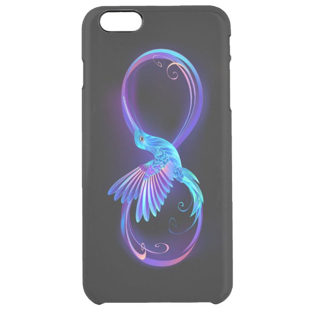 Neon Infinity Symbol with Glowing Hummingbird Uncommon iPhone Case (Back)