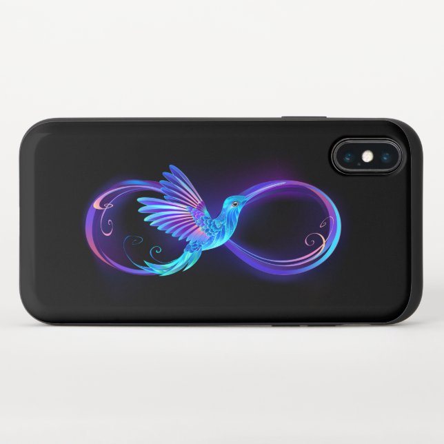 Neon Infinity Symbol with Glowing Hummingbird Uncommon iPhone Case (Closed)
