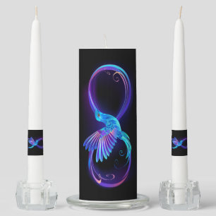 Neon Infinity Symbol with Glowing Hummingbird Unity Candle Set