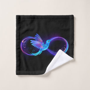 Neon Infinity Symbol with Glowing Hummingbird Wash Cloth