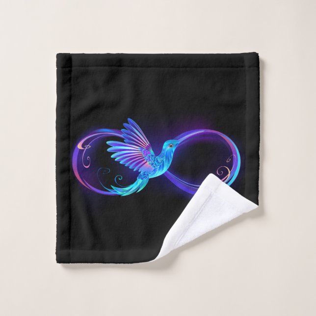 Neon Infinity Symbol with Glowing Hummingbird Wash Cloth (Wash Cloth)