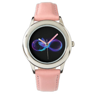 Neon Infinity Symbol with Glowing Hummingbird Watch