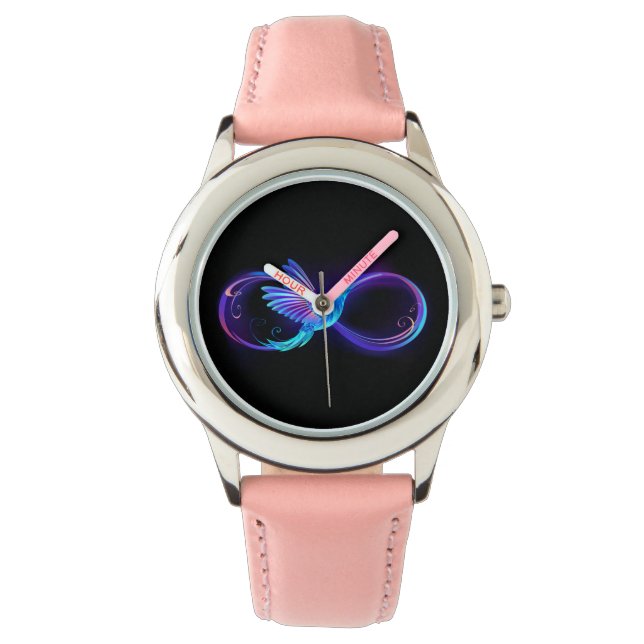 Neon Infinity Symbol with Glowing Hummingbird Watch (Front)