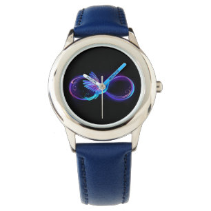 Neon Infinity Symbol with Glowing Hummingbird Watch
