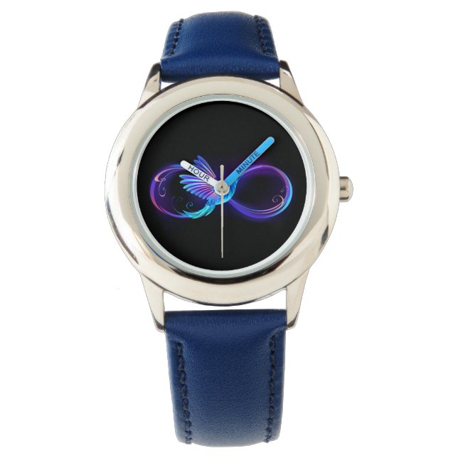 Neon Infinity Symbol with Glowing Hummingbird Watch (Front)