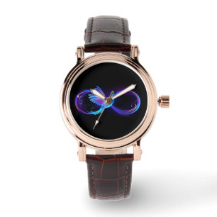 Neon Infinity Symbol with Glowing Hummingbird Watch
