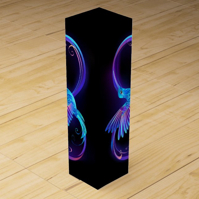 Neon Infinity Symbol with Glowing Hummingbird Wine Box (Front)