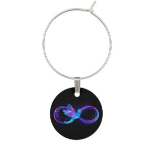Neon Infinity Symbol with Glowing Hummingbird Wine Charm