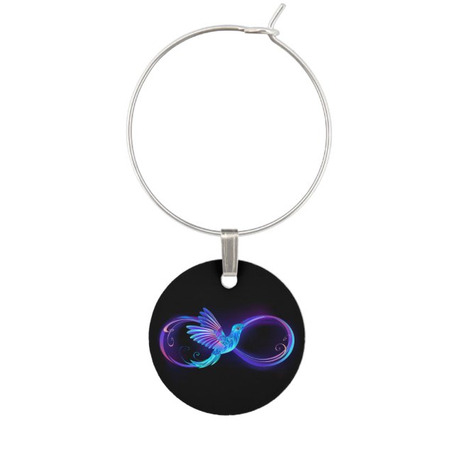 Neon Infinity Symbol with Glowing Hummingbird Wine Charm (Front)