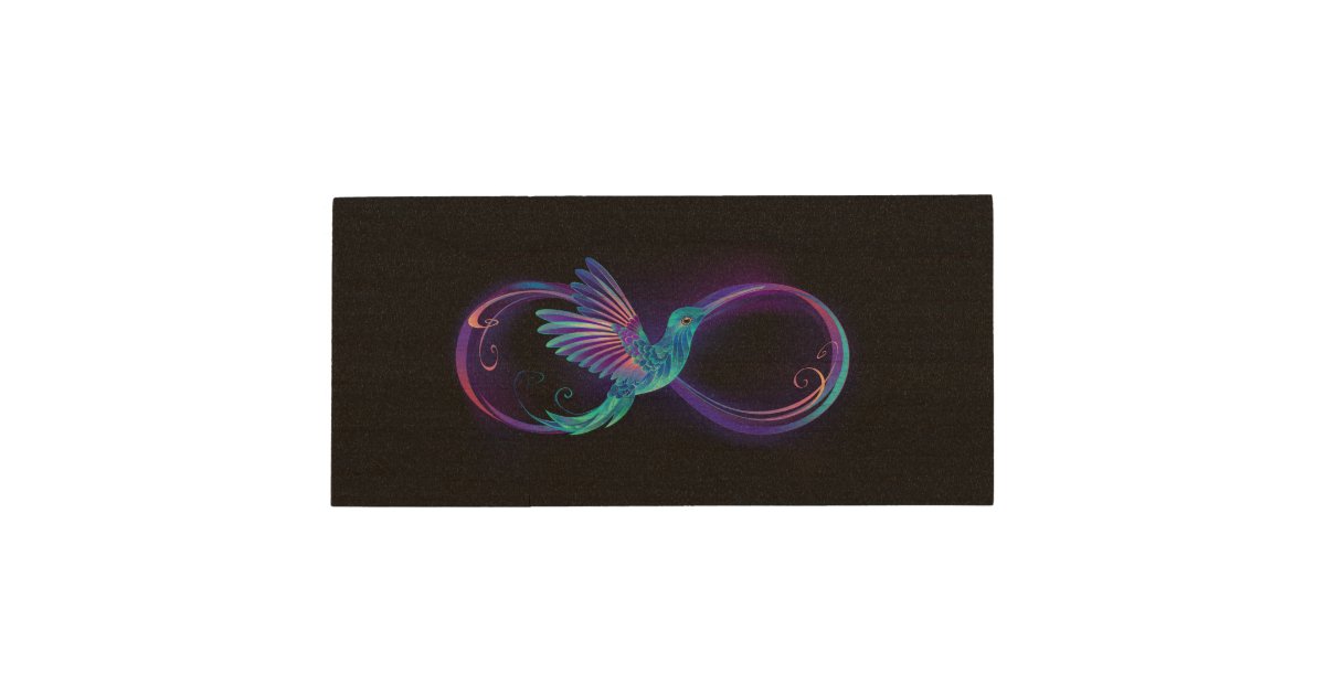 Neon Infinity Symbol with Glowing Hummingbird Wood Flash Drive | Zazzle