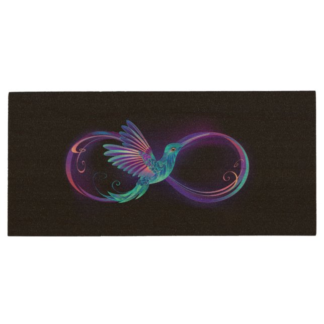 Neon Infinity Symbol with Glowing Hummingbird Wood Flash Drive (Back)