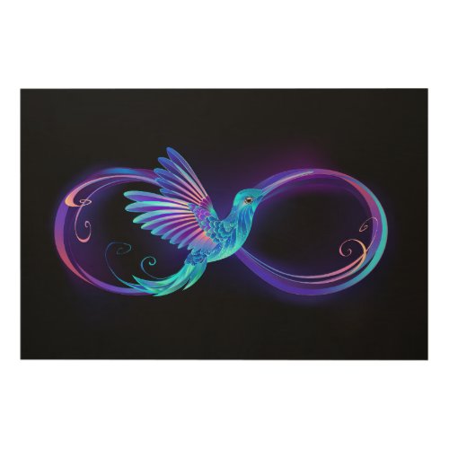 Neon Infinity Symbol with Glowing Hummingbird Wood Wall Art