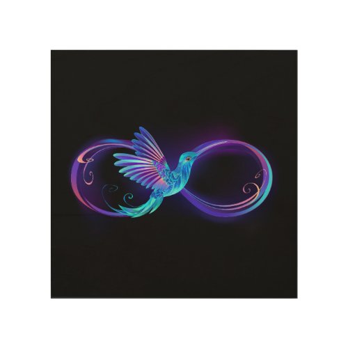 Neon Infinity Symbol with Glowing Hummingbird Wood Wall Art