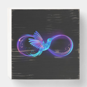 Neon Infinity Symbol with Glowing Hummingbird Wooden Box Sign