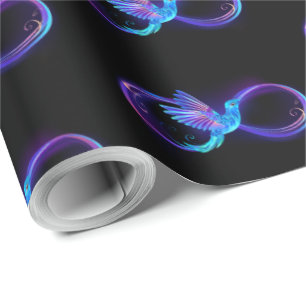 Neon Infinity Symbol with Glowing Hummingbird Wrapping Paper