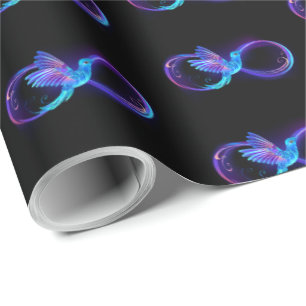 Neon Infinity Symbol with Glowing Hummingbird Wrapping Paper