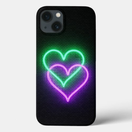 Neon intertwined hearts iPhone 13 case