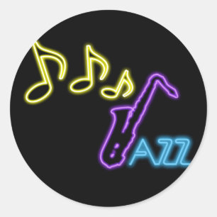 Neon Jazz Bar Sign Classic Round Sticker