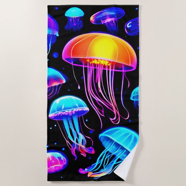 Neon Jellyfish Beach Towel (Front)