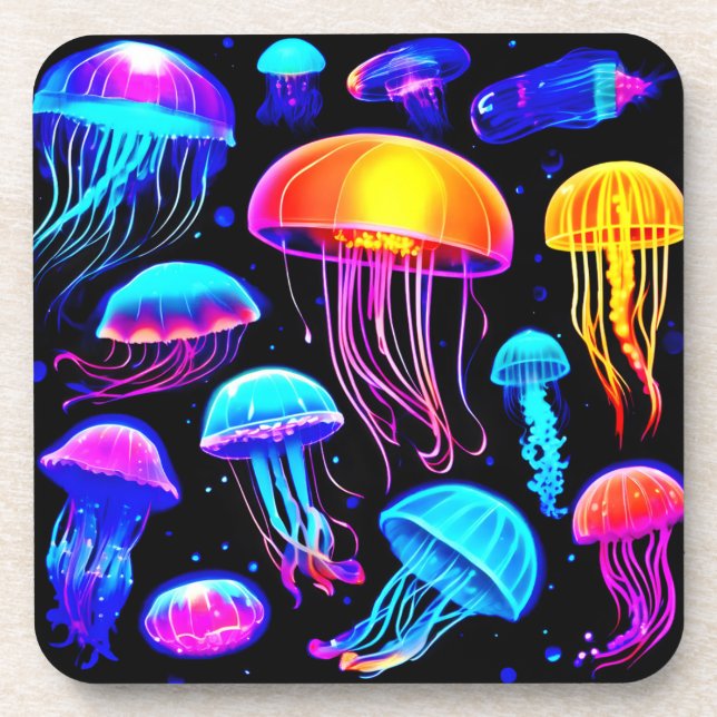 Neon Jellyfish Beverage Coaster (Front)