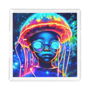 Neon Jellyfish Child Vision Acrylic Tray