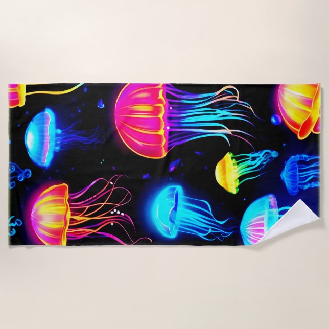 Neon Jellyfish Dreamscape Beach Towel (Front)