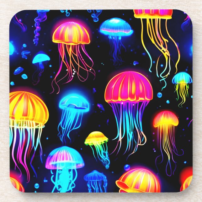 Neon Jellyfish Dreamscape Beverage Coaster (Front)