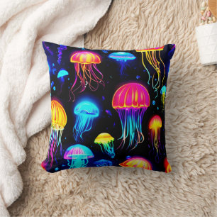Neon Jellyfish Dreamscape Throw Pillow