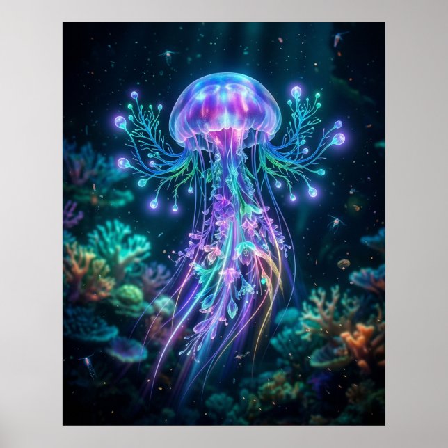 Neon Jellyfish Electric Deep Poster (Front)