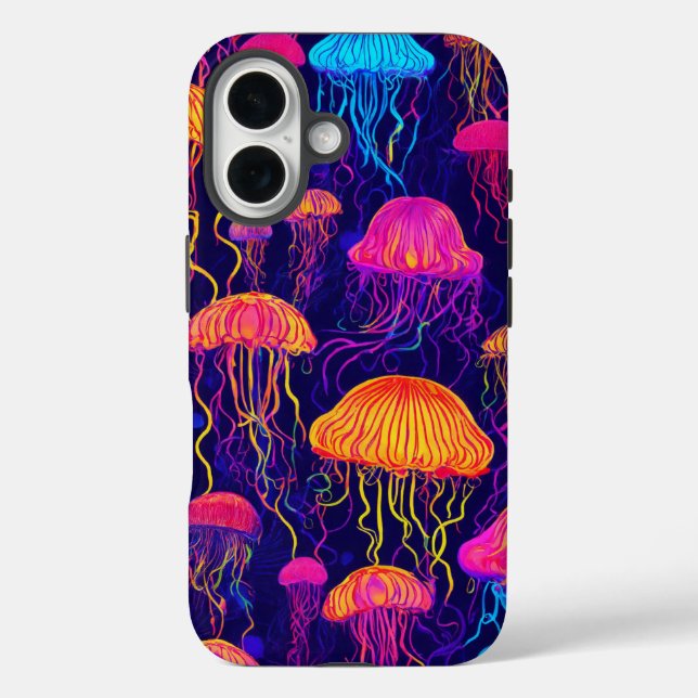 Neon Jellyfish: Futuristic Glow Phone Case Design (Back)