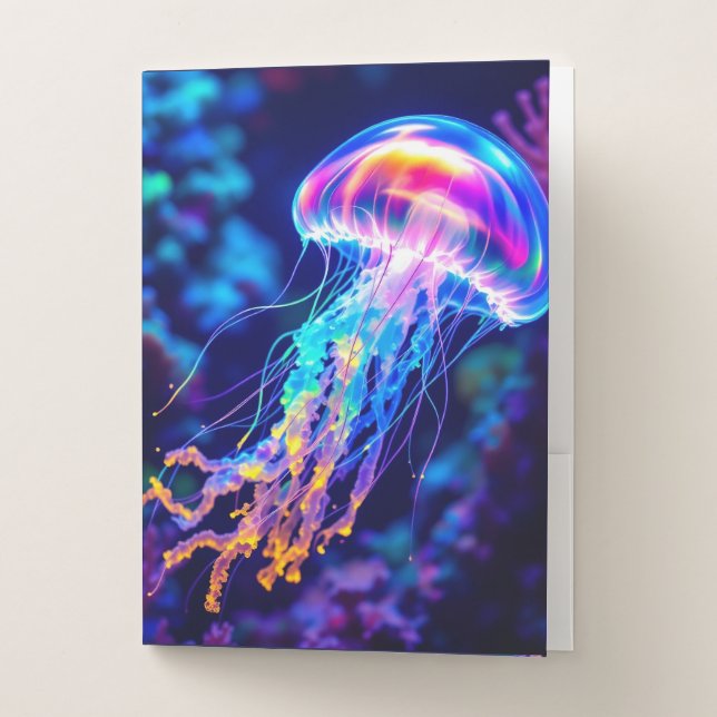 Neon Jellyfish Pocket Folder – Bioluminescent Ocea (Front)