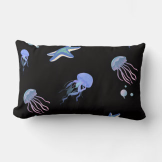 Neon Jellyfish & Starfish Underwater World Throw P Lumbar Pillow
