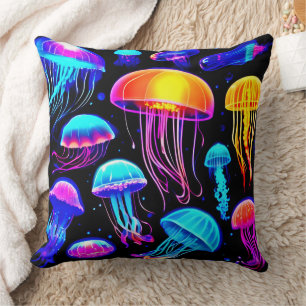 Neon Jellyfish Throw Pillow