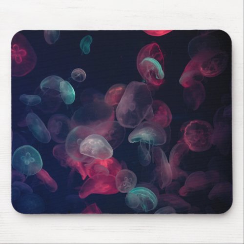 Neon Jellyfish Underwater Pink Blue and Purple Mouse Pad