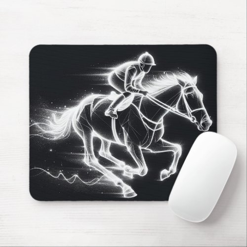 Neon Jockey On a Galloping Horse Mouse Pad