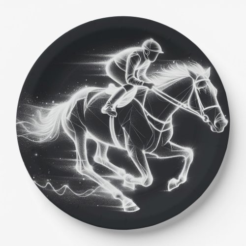 Neon Jockey On a Galloping Horse Paper Plates